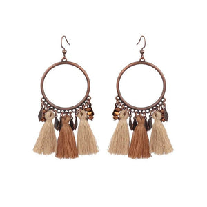 Ethnic Wood Beads Tassel Drop Earrings Vintage Hanging Jewelry