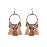 Ethnic Wood Beads Tassel Drop Earrings Vintage Hanging Jewelry
