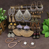 Ethnic Wood Beads Tassel Drop Earrings Vintage Hanging Jewelry