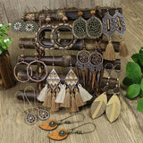 Ethnic Wood Beads Tassel Drop Earrings Vintage Hanging Jewelry