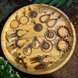 Ethnic Wood Beads Tassel Drop Earrings Vintage Hanging Jewelry