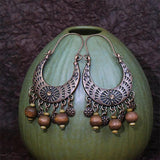 Ethnic Wood Beads Tassel Drop Earrings Vintage Hanging Jewelry