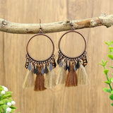 Ethnic Wood Beads Tassel Drop Earrings Vintage Hanging Jewelry