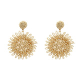 Wood Beaded Lafite Round Earrings Vintage Dangle Banquet Jewelry