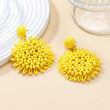 Wood Beaded Lafite Round Earrings Vintage Dangle Banquet Jewelry