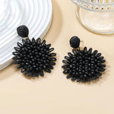 Wood Beaded Lafite Round Earrings Vintage Dangle Banquet Jewelry
