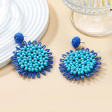 Wood Beaded Lafite Round Earrings Vintage Dangle Banquet Jewelry