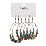 Vintage Circle Dangle Earrings Antique Plated Turquoises Beads Ethnic Jewelry