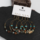 Vintage Circle Dangle Earrings Antique Plated Turquoises Beads Ethnic Jewelry