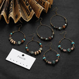 Vintage Circle Dangle Earrings Antique Plated Turquoises Beads Ethnic Jewelry