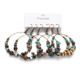 Vintage Circle Dangle Earrings Antique Plated Turquoises Beads Ethnic Jewelry