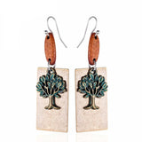 Vintage Wood Bead Tree of Life Dangle Earrings Long Jewelry Accessories