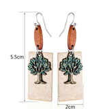 Vintage Wood Bead Tree of Life Dangle Earrings Long Jewelry Accessories