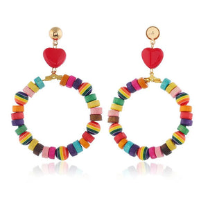 Colorful Wooden Beaded Heart Earrings for Women Girls