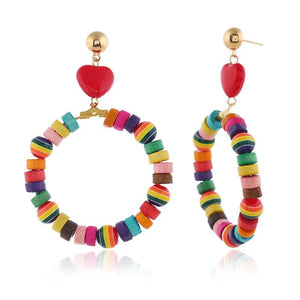Colorful Wooden Beaded Heart Earrings for Women Girls