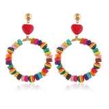 Colorful Wooden Beaded Heart Earrings for Women Girls