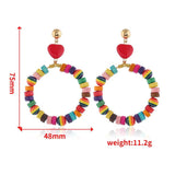 Colorful Wooden Beaded Heart Earrings for Women Girls