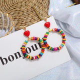 Colorful Wooden Beaded Heart Earrings for Women Girls