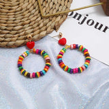 Colorful Wooden Beaded Heart Earrings for Women Girls