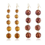 Vintage Retro Earrings Leopard Wood Beads Tassel Ethnic Drop