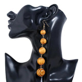Vintage Retro Earrings Leopard Wood Beads Tassel Ethnic Drop