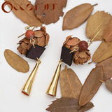 Vintage Wood Bead Drop Earrings for Women