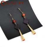 Vintage Wood Bead Drop Earrings for Women