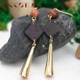 Vintage Wood Bead Drop Earrings for Women