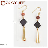 Vintage Wood Bead Drop Earrings for Women