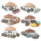 Vintage Wood Beads Drop Earrings Set Boho Tassel Earring