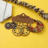 Vintage Wood Beads Drop Earrings Set Boho Tassel Earring