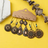 Vintage Wood Beads Drop Earrings Set Boho Tassel Earring