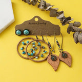 Vintage Wood Beads Drop Earrings Set Boho Tassel Earring