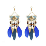 Bohemian Feather Tassel Earrings Wood Beads Dangle Earrings