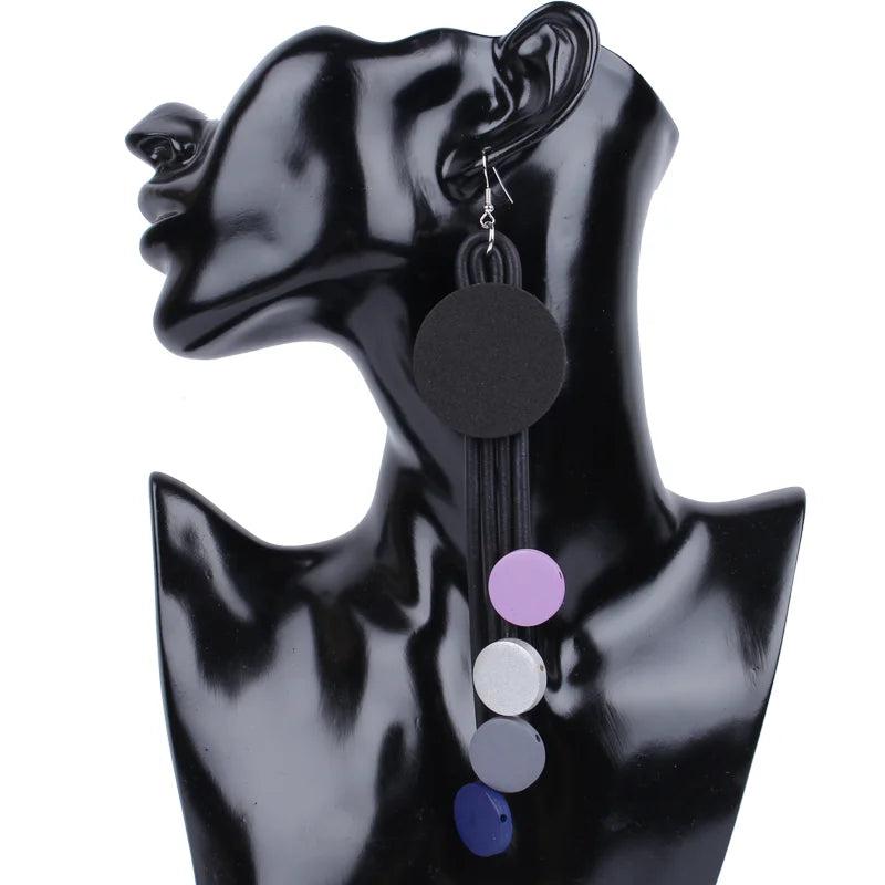 Pastel Goth Wooden Bead Drop Earrings Multicolor Long Earrings
