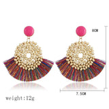 Boho Wood Bead Pendant Earrings Tassel Charm Jewelry