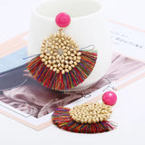 Boho Wood Bead Pendant Earrings Tassel Charm Jewelry