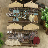 Boho Geometry Brown Tassel Drop Earrings Set Vintage Ethnic Wood Beaded Jewelry