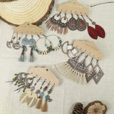 Boho Geometry Brown Tassel Drop Earrings Set Vintage Ethnic Wood Beaded Jewelry