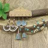Boho Geometry Brown Tassel Drop Earrings Set Vintage Ethnic Wood Beaded Jewelry