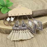 Boho Geometry Brown Tassel Drop Earrings Set Vintage Ethnic Wood Beaded Jewelry
