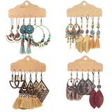Boho Geometry Brown Tassel Drop Earrings Set Vintage Ethnic Wood Beaded Jewelry