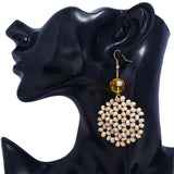 Vintage Hand-Knitted Wooden Beads Tassel Earrings