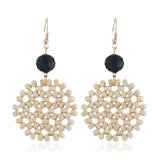 Vintage Hand-Knitted Wooden Beads Tassel Earrings