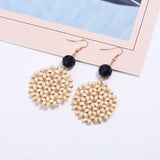 Vintage Hand-Knitted Wooden Beads Tassel Earrings