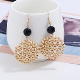 Vintage Hand-Knitted Wooden Beads Tassel Earrings