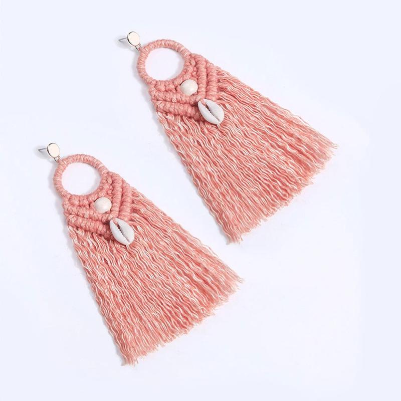 Bohemia Tassel Earrings With Shell Beads Fringed Dangle Statement Ethnic Jewelry