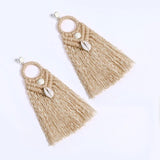 Bohemia Tassel Earrings With Shell Beads Fringed Dangle Statement Ethnic Jewelry