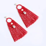 Bohemia Tassel Earrings With Shell Beads Fringed Dangle Statement Ethnic Jewelry