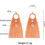 Bohemia Tassel Earrings With Shell Beads Fringed Dangle Statement Ethnic Jewelry